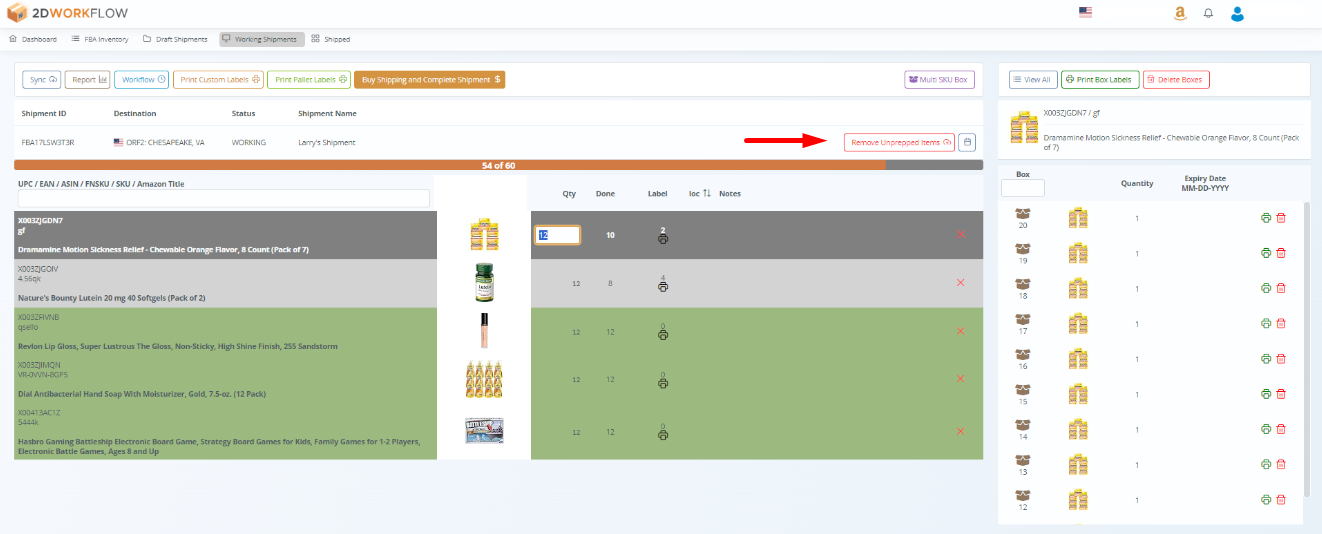17. How to Remove Items or Units From Your Shipment 2D Workflow
